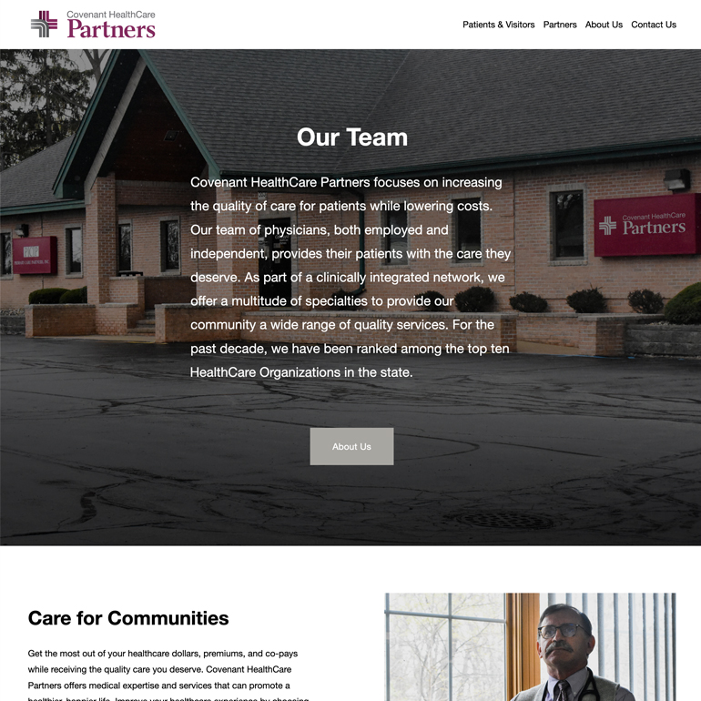 Screenshot of the Covenant HealthCare Partners website