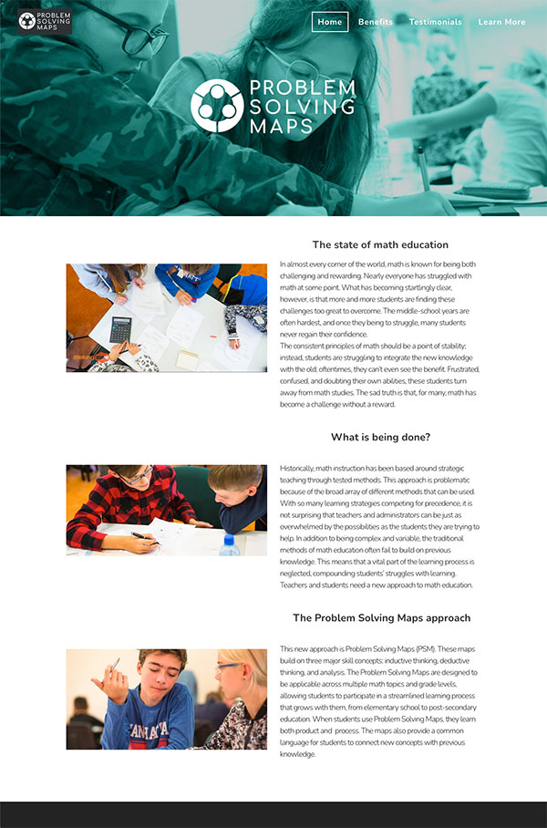 Image of home page of  Solving Maps Math Website